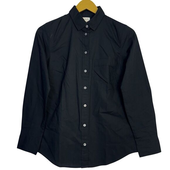 J Crew Womens Button Up Shirt Black XS Cotton Poplin Classic Preppy Work Office - Picture 4 of 11